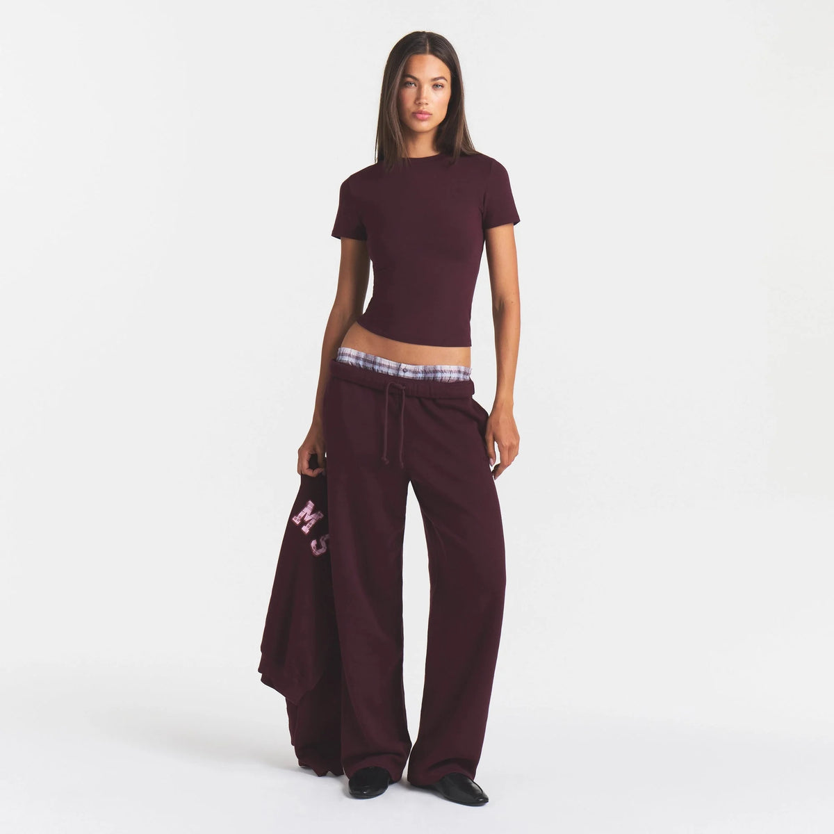 COTTON FLEECE STRAIGHT LEG PANT | CURRANT