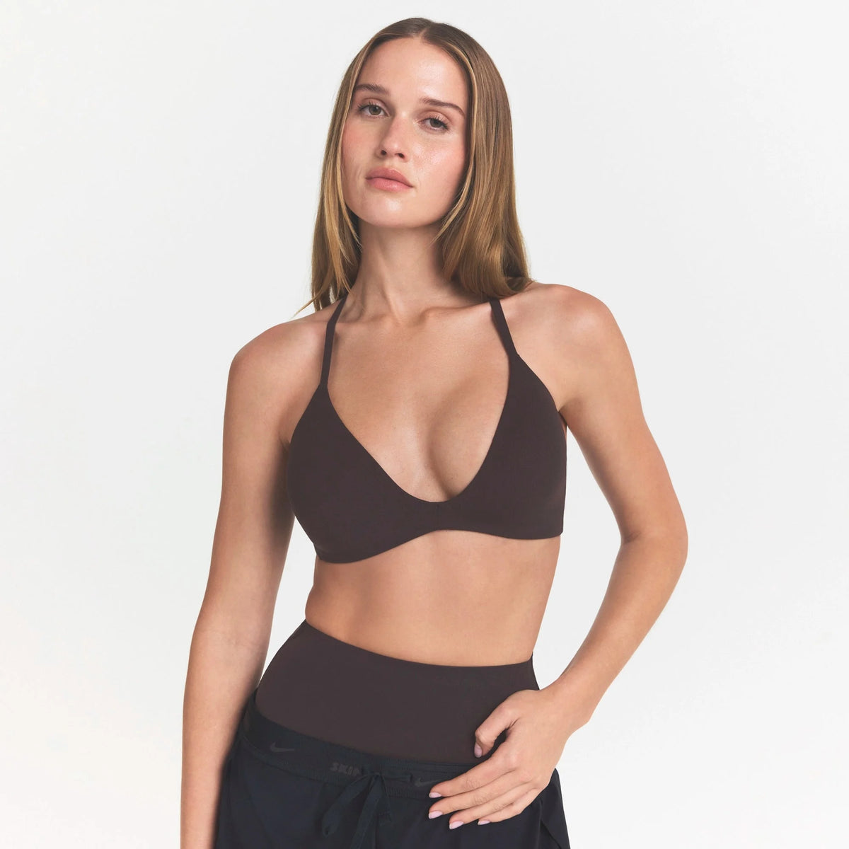 NikeSKIMS STUDIO STRETCH T-BACK TRIANGLE BRA | DARK ROAST