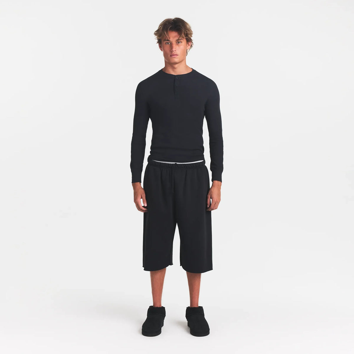 SKIMS COTTON RIB MENS HENLEY | ONYX