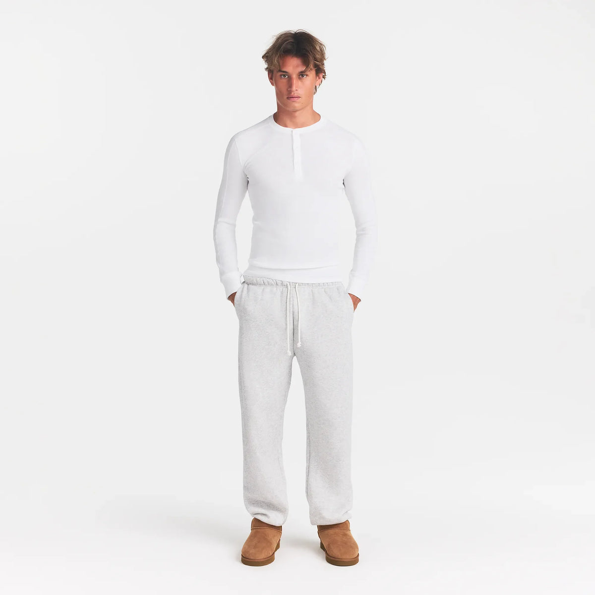SKIMS COTTON RIB MENS HENLEY | CHALK