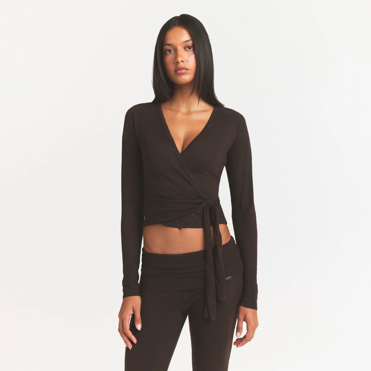 ESSENTIAL KNIT WRAP SWEATER | ESPRESSO