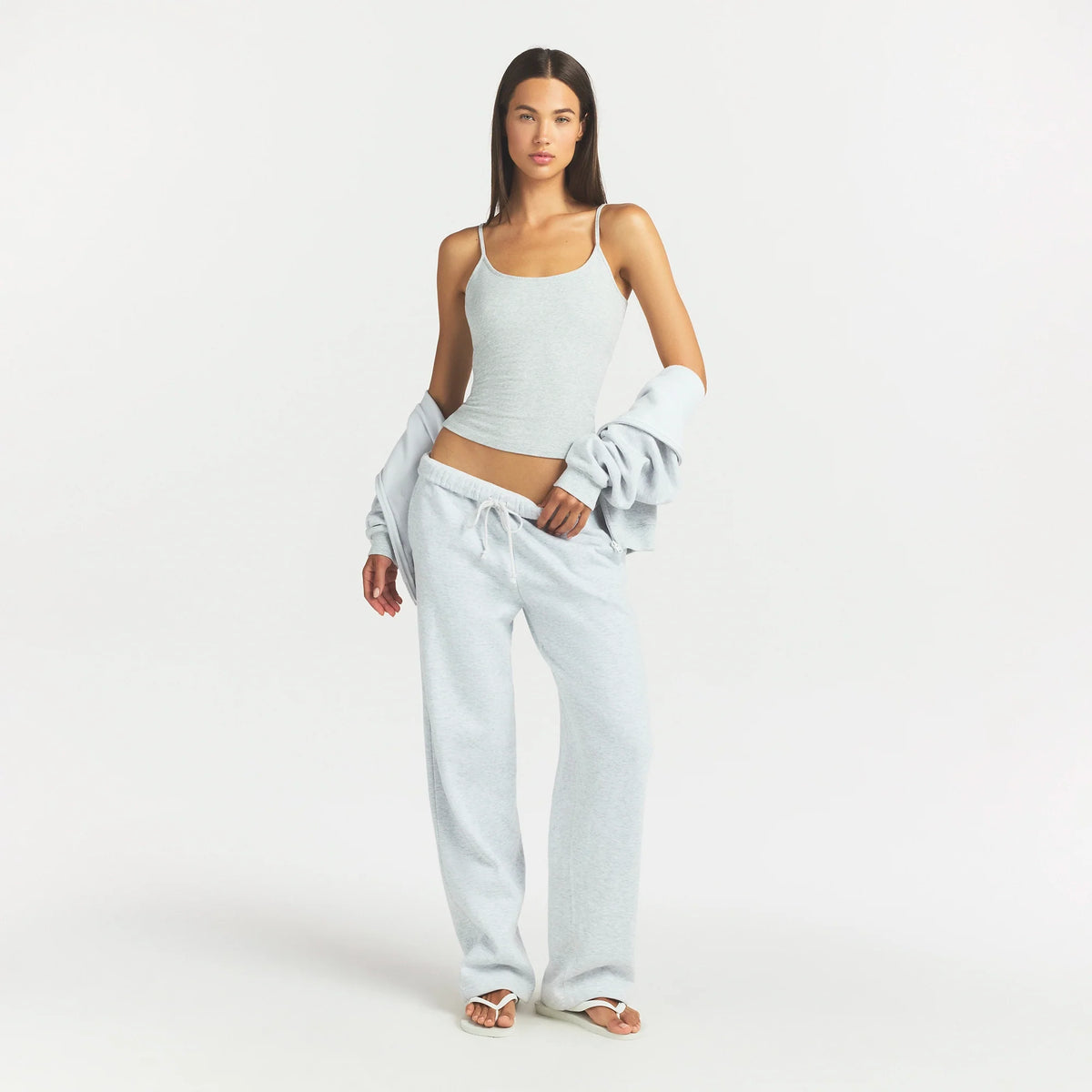 COTTON FLEECE STRAIGHT LEG PANT | LIGHT HEATHER GREY