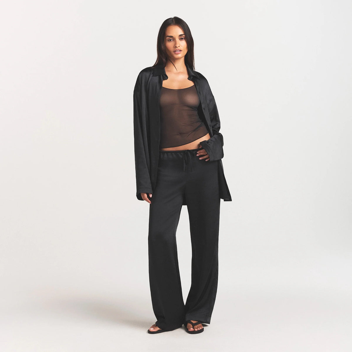 LIGHTWEIGHT SATIN STRAIGHT LEG PANT | OBSIDIAN