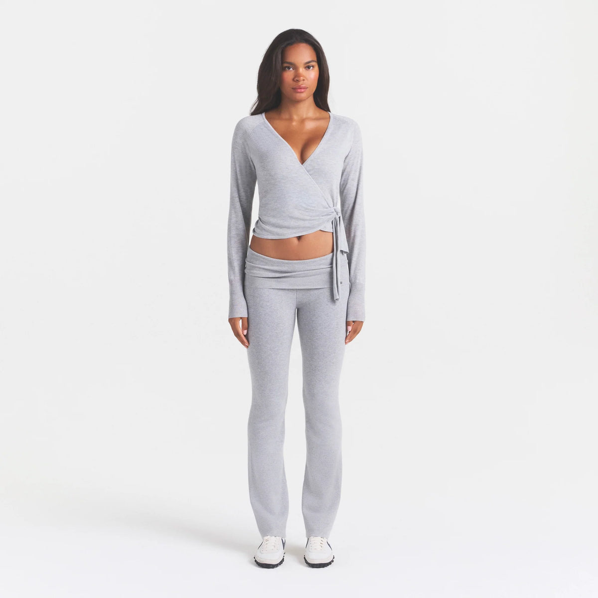 ESSENTIAL KNIT WRAP SWEATER | MID HEATHER GREY