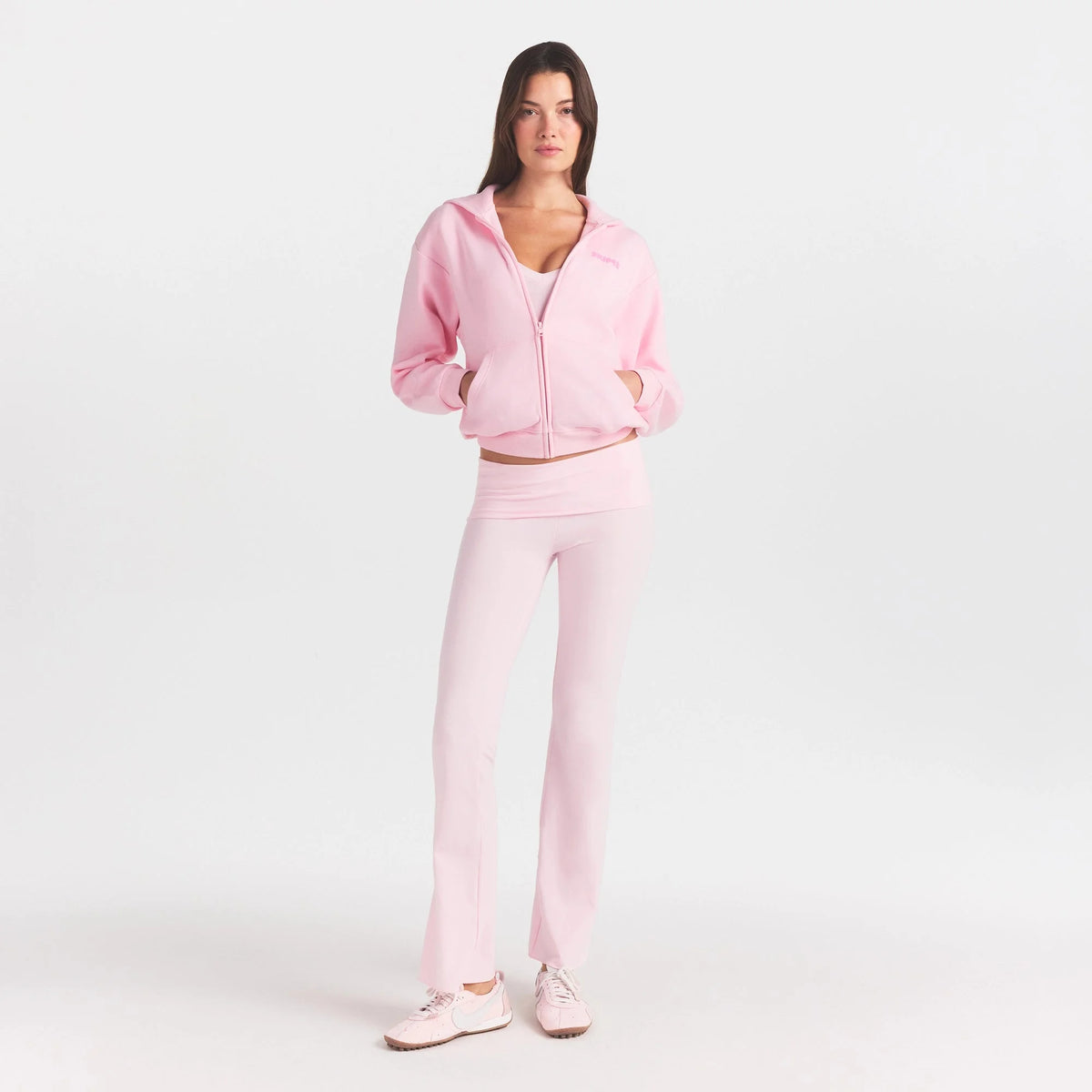 COTTON FLEECE ZIP UP HOODIE WITH EMBOSSED LOGO | CHERRY BLOSSOM