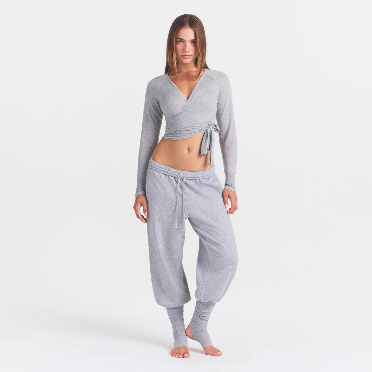 COTTON FLEECE SWEATPANT WITH RIB LEG WARMER WITH EMBOSSED LOGO | HEATHER GREY