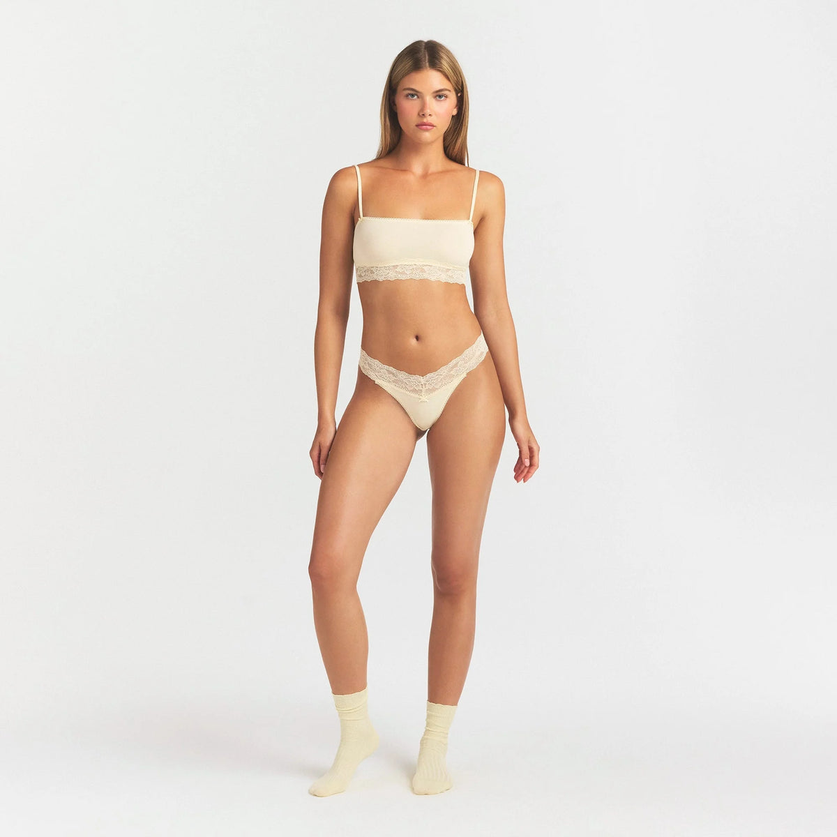 LIGHTWEIGHT COTTON WIDE LACE THONG | BUTTER TONAL