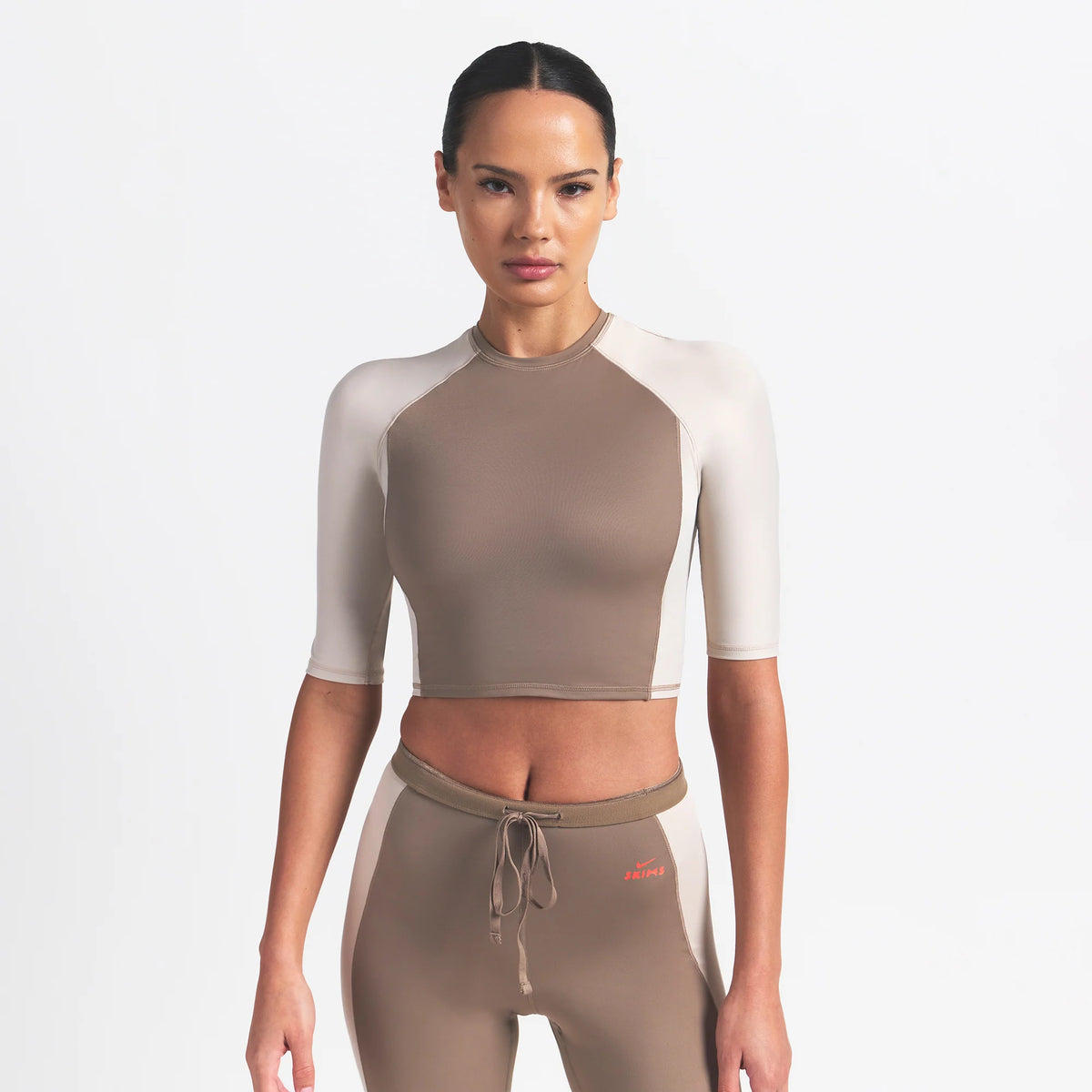 NikeSKIMS SHINE PADDED HALF SLEEVE CROP TOP | TRUFFLE AND STONE