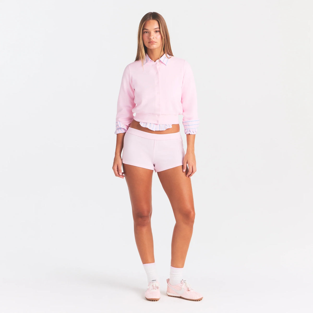 COTTON FLEECE SHRUNKEN CARDIGAN | CHERRY BLOSSOM
