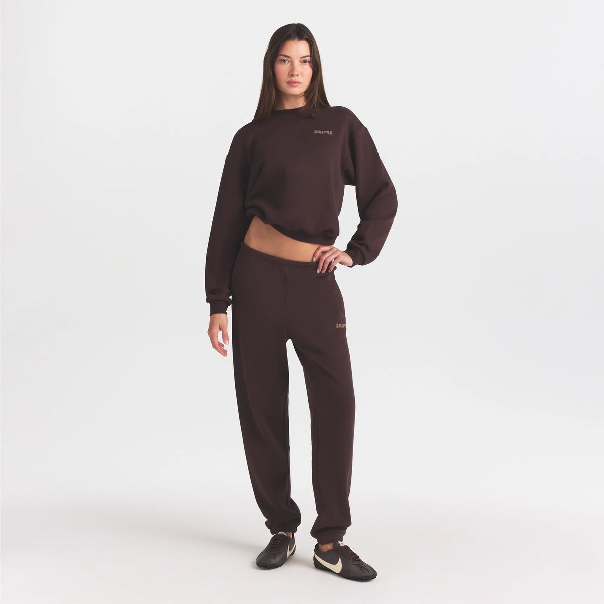 COTTON FLEECE JOGGER WITH EMBOSSED LOGO | ESPRESSO