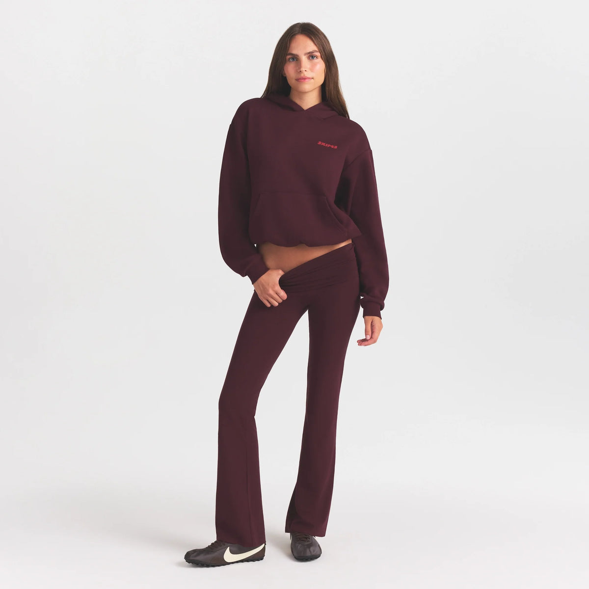COTTON FLEECE HOODIE WITH EMBOSSED LOGO | CURRANT