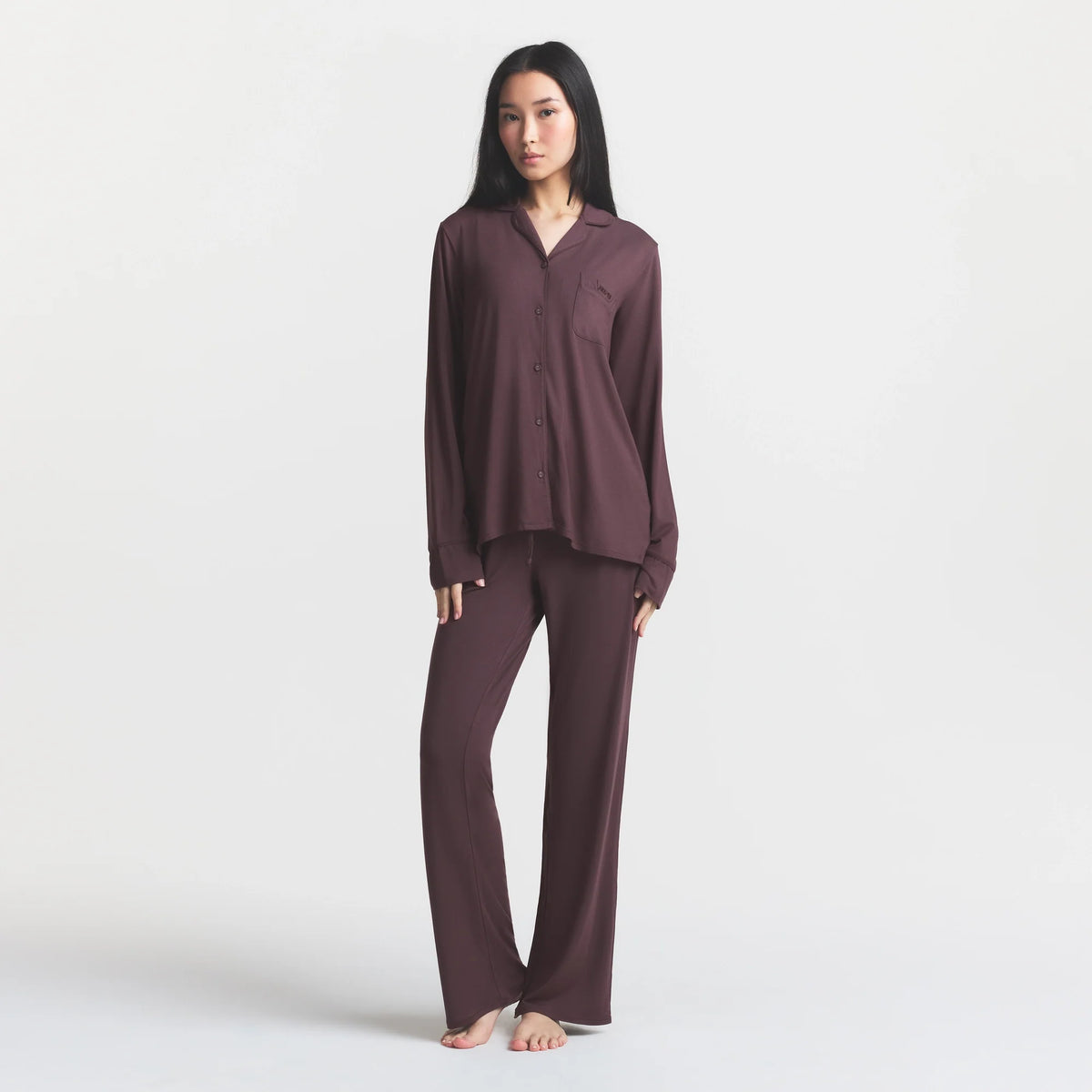 SKIMS SLEEP LONG SLEEVE BUTTON UP SET | RAISIN