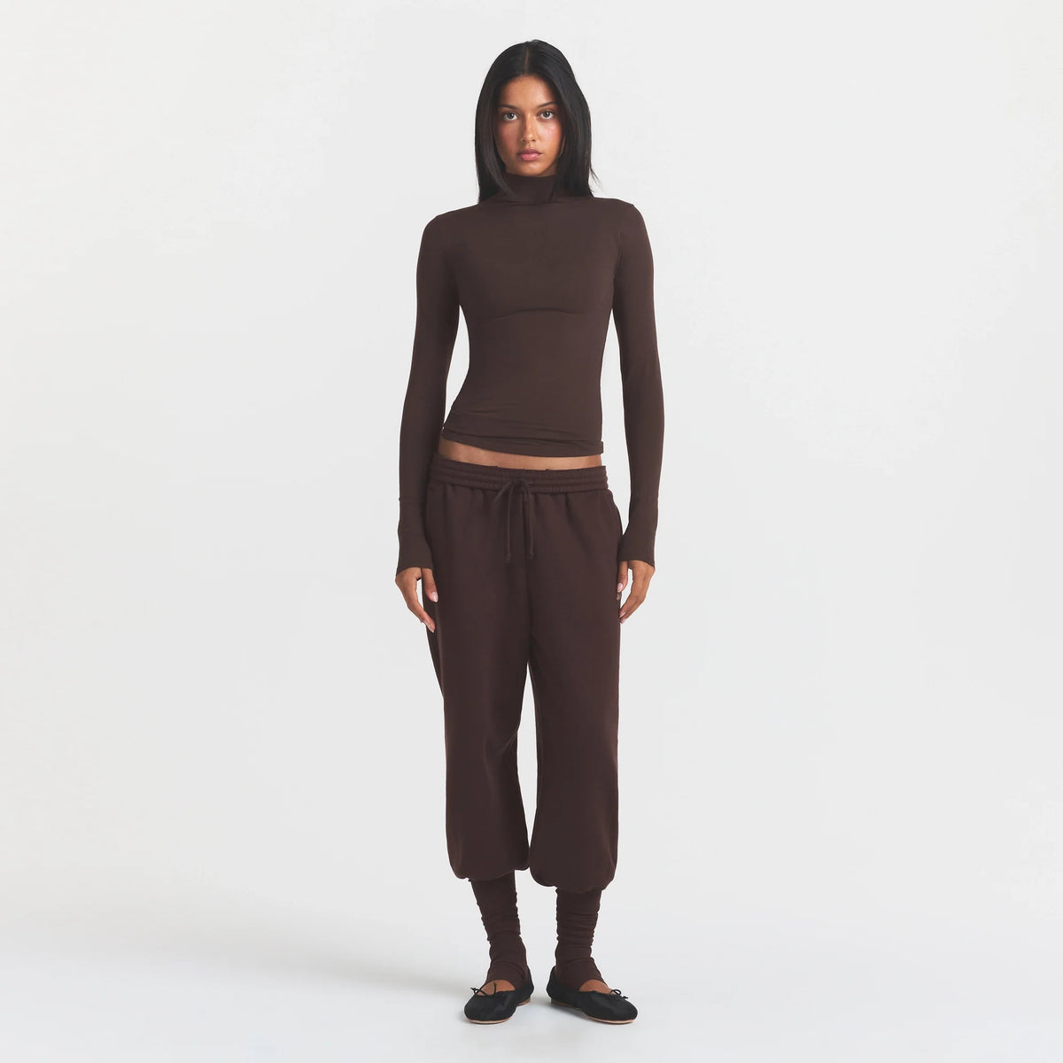 COTTON FLEECE SWEATPANT WITH RIB LEG WARMER WITH EMBOSSED LOGO | ESPRESSO