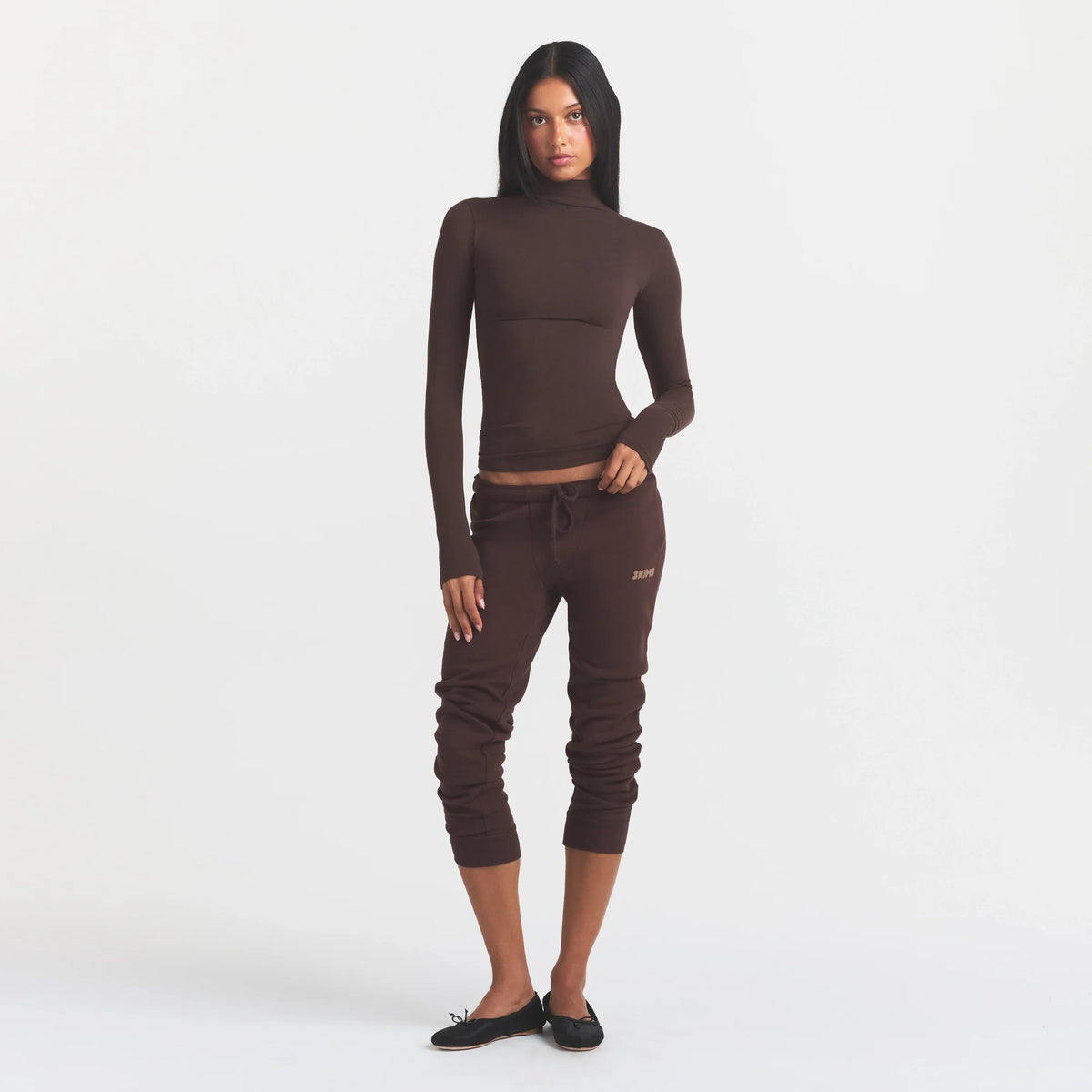 COTTON FLEECE LEGGING WITH EMBOSSED LOGO | ESPRESSO