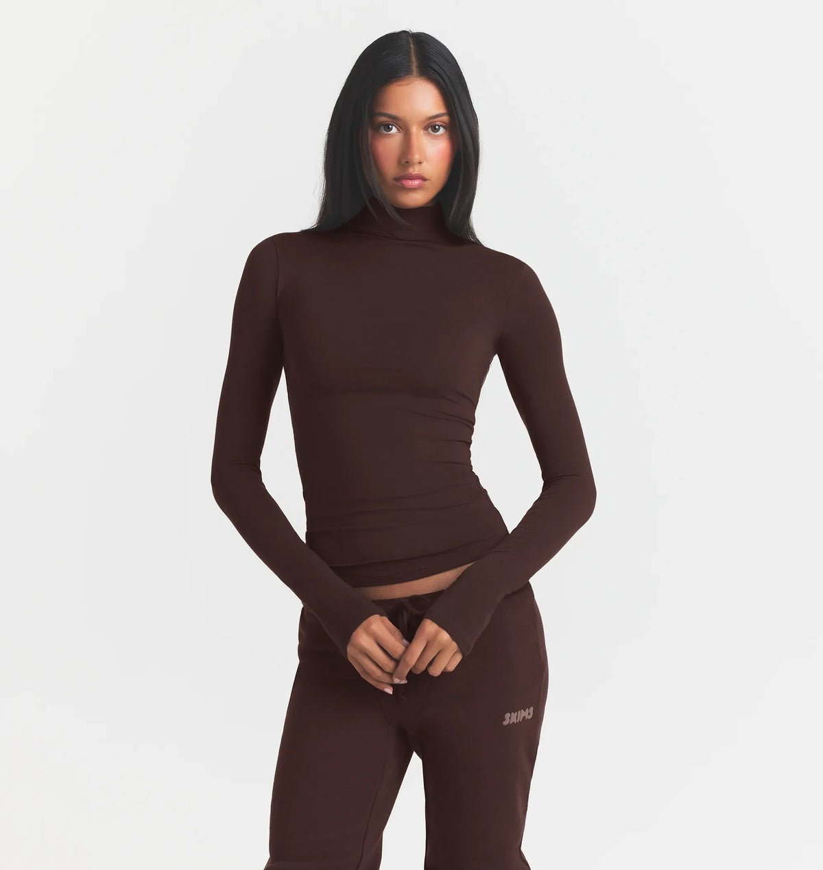 COTTON JERSEY TURTLENECK LONG SLEEVE | ESPRESSO