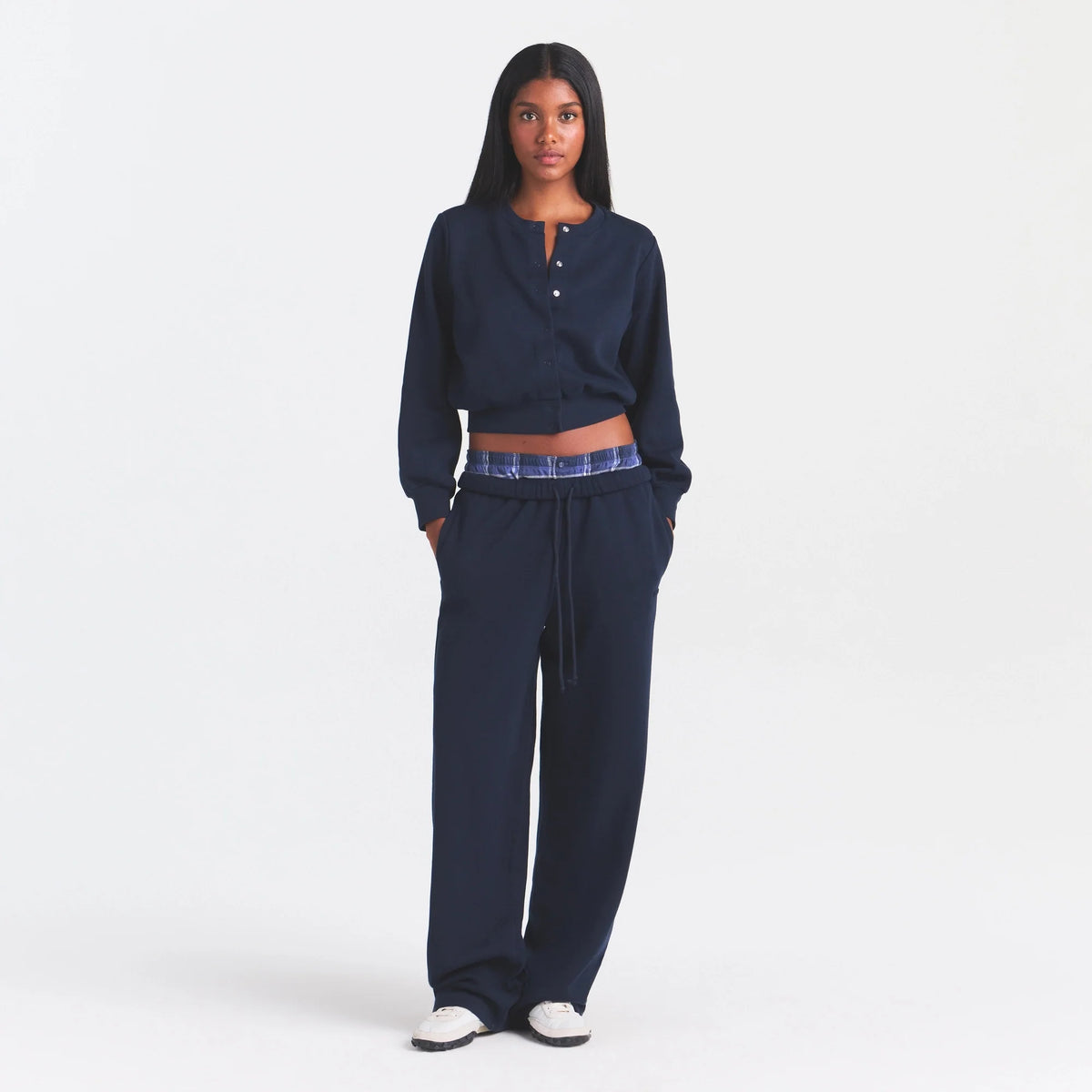 COTTON FLEECE STRAIGHT LEG PANT | NAVY