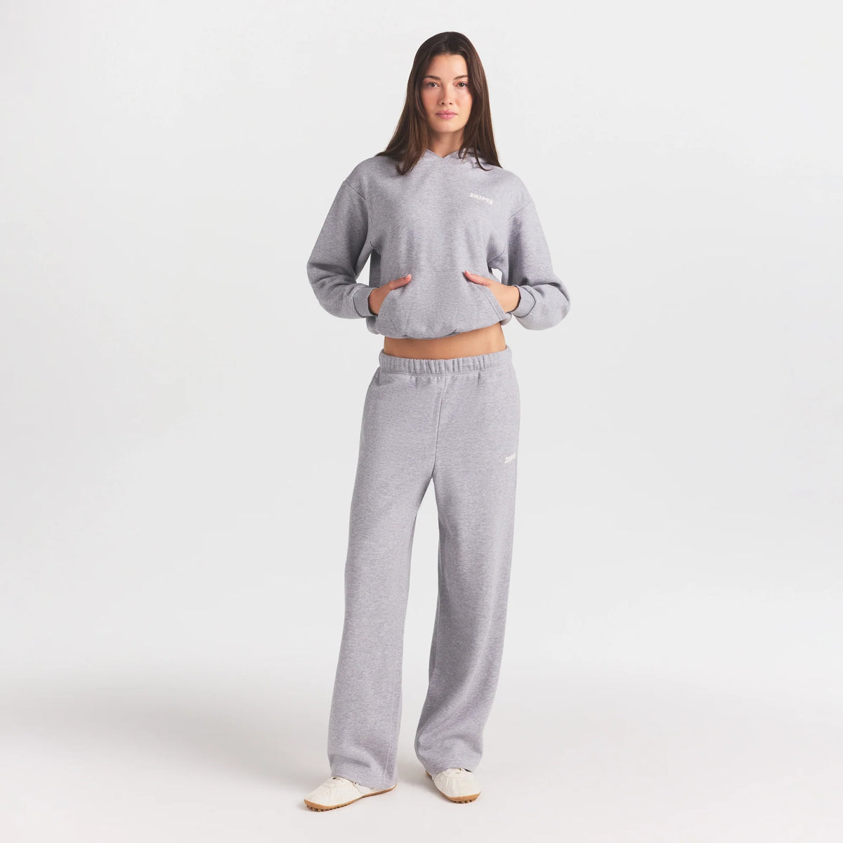 COTTON FLEECE HOODIE WITH EMBOSSED LOGO | HEATHER GREY