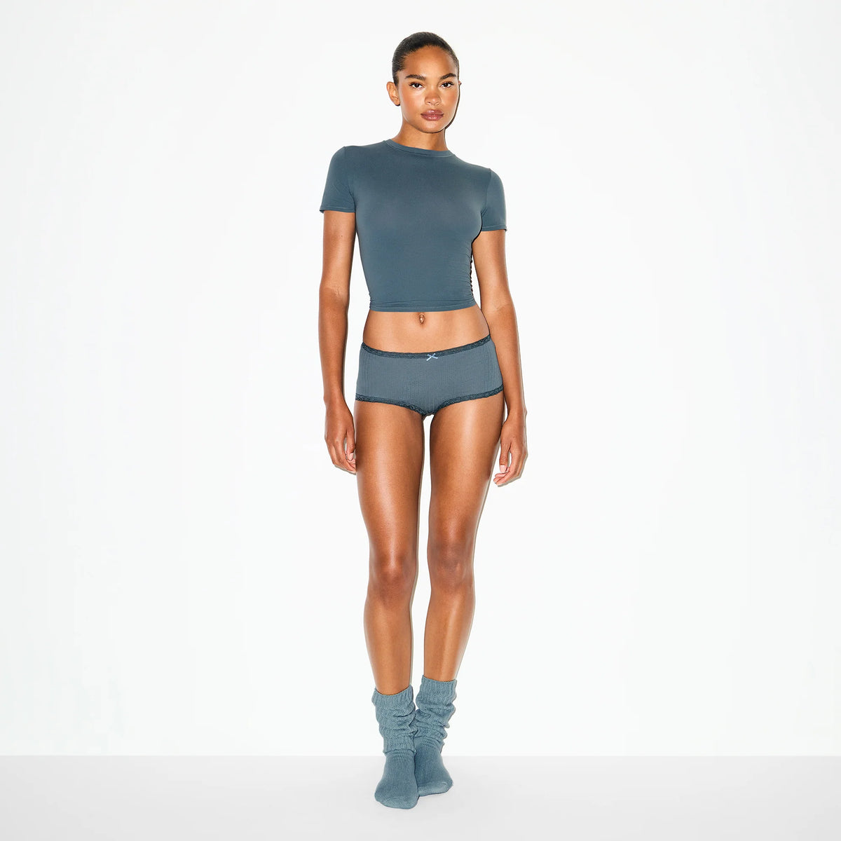 LIGHTWEIGHT COTTON POINTELLE LACE BOY SHORT | ZIRCON TONAL