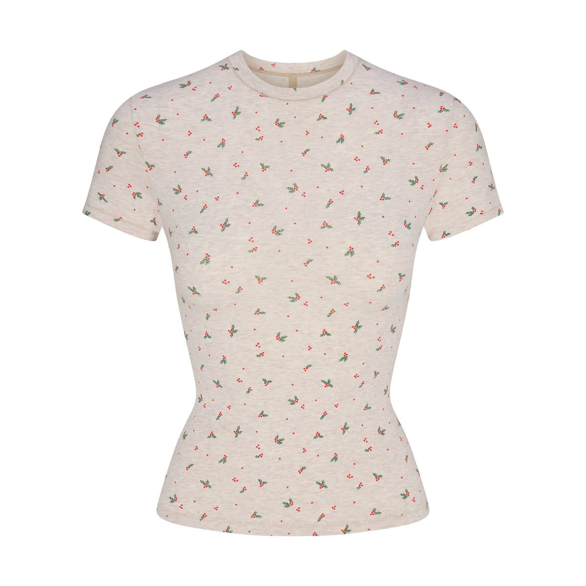 COTTON JERSEY T-SHIRT | OATMEAL HEATHER HOLLY PRINT