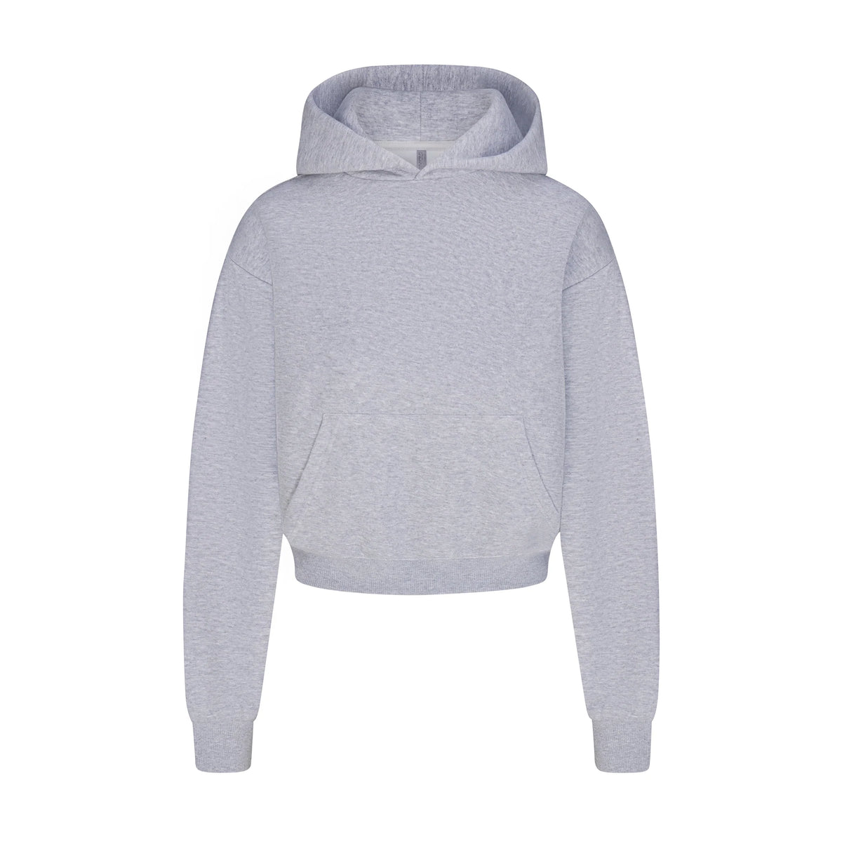 COTTON FLEECE CROPPED HOODIE WITH EMBOSSED LOGO | HEATHER GREY