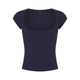 COTTON JERSEY SCOOP NECK T-SHIRT | NAVY