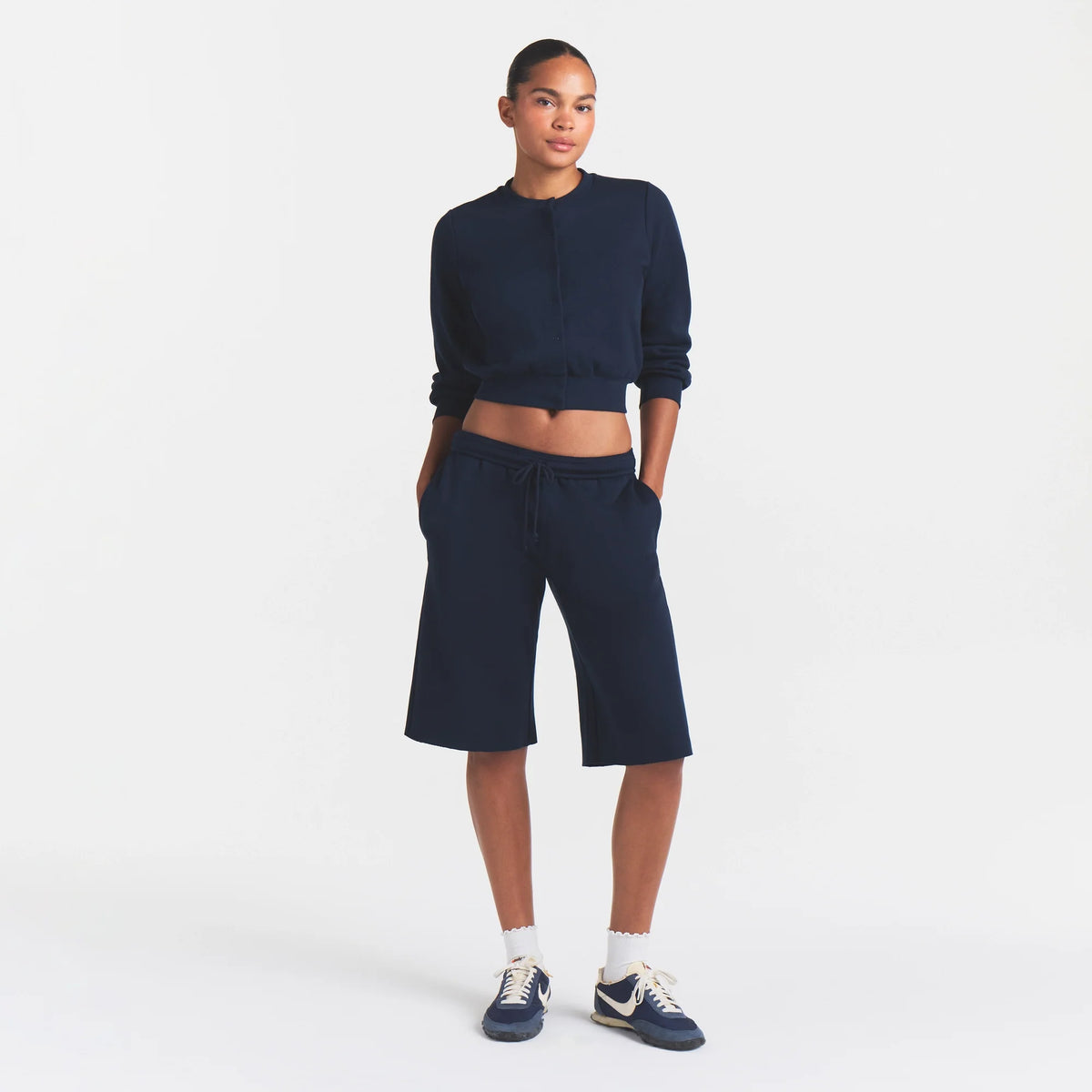 COTTON FLEECE LONG SHORT | NAVY