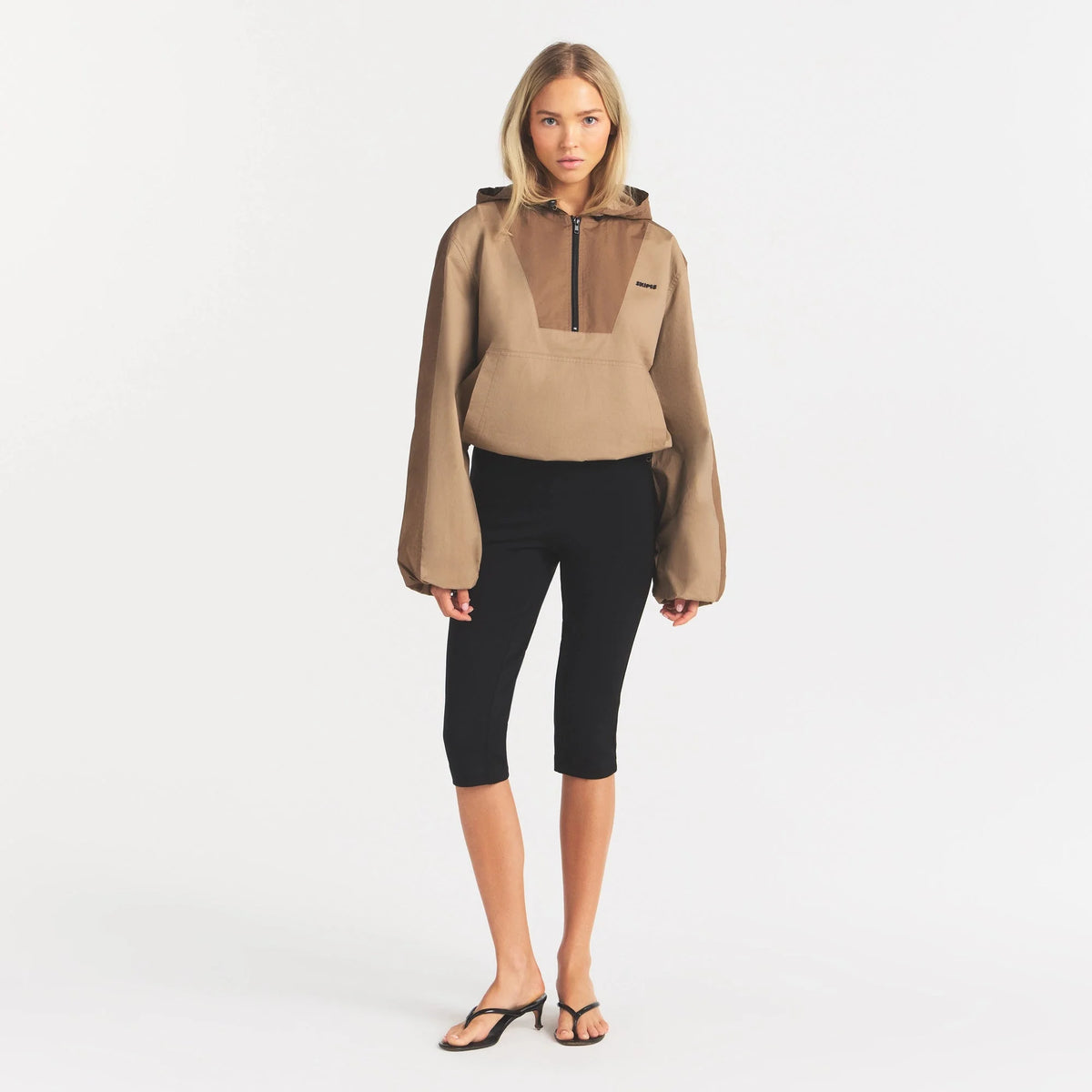 WOVEN COTTON HALF ZIP PULLOVER | DESERT