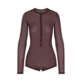 SLINKY KNIT BUTTON UP HENLEY ONESIE | CURRANT