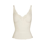 RIB KNIT LACE CAMI | EGRET
