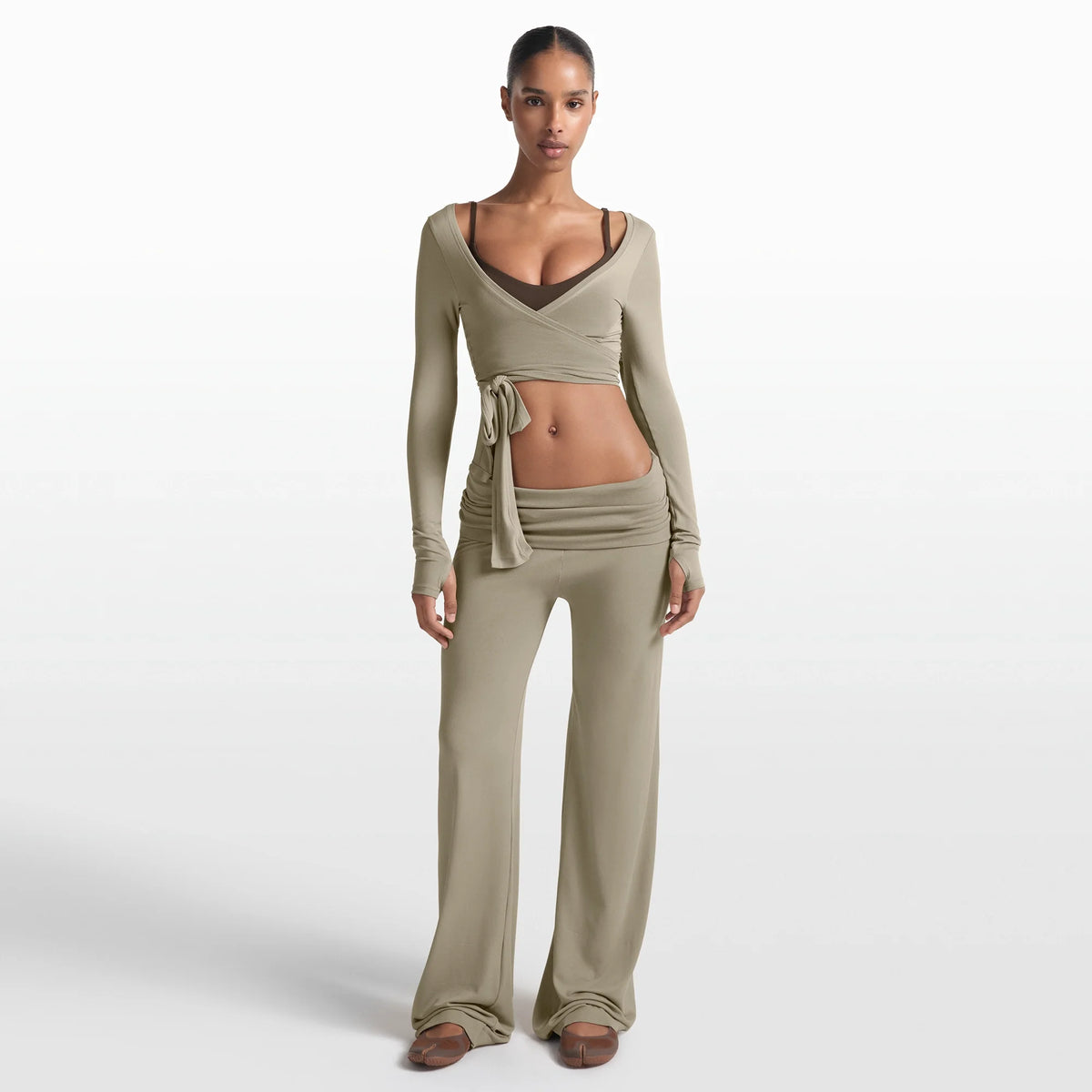 NikeSKIMS STRETCH KNIT FOLDOVER WIDE LEG PANT | DUNE