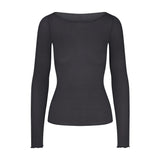 SHEER MODAL LONG SLEEVE BOATNECK TOP | ONYX