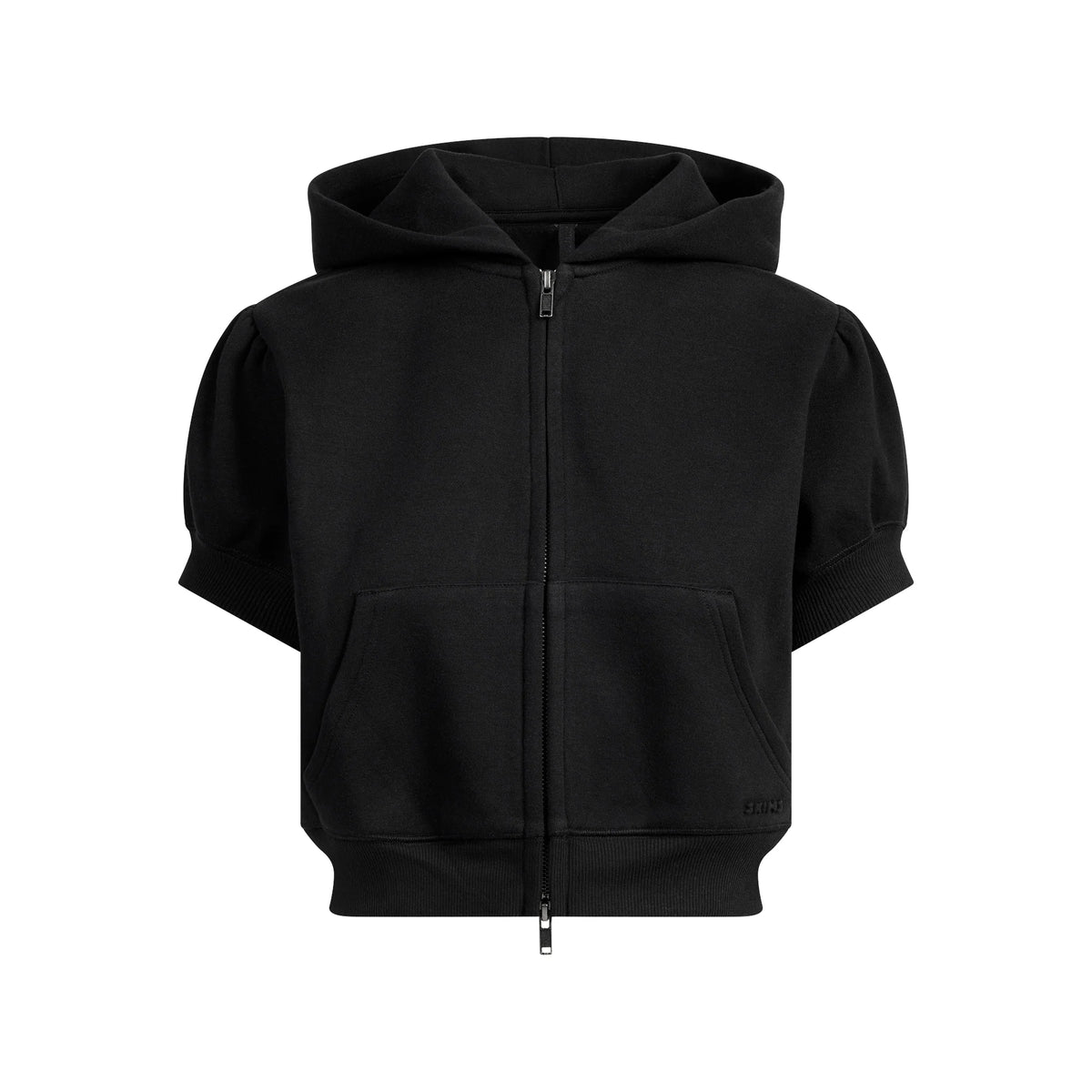 COTTON FLEECE BUBBLE SLEEVE CROPPED ZIP UP | ONYX