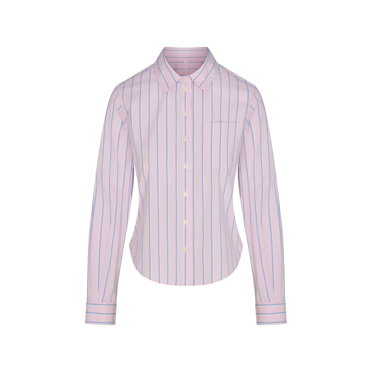 COTTON POPLIN SHRUNKEN BUTTON UP SHIRT | PINK TULLE WIDE STRIPE