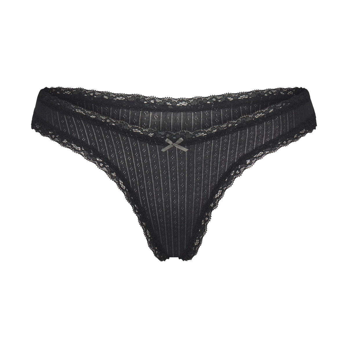 LIGHTWEIGHT COTTON POINTELLE LACE THONG | SOOT TONAL