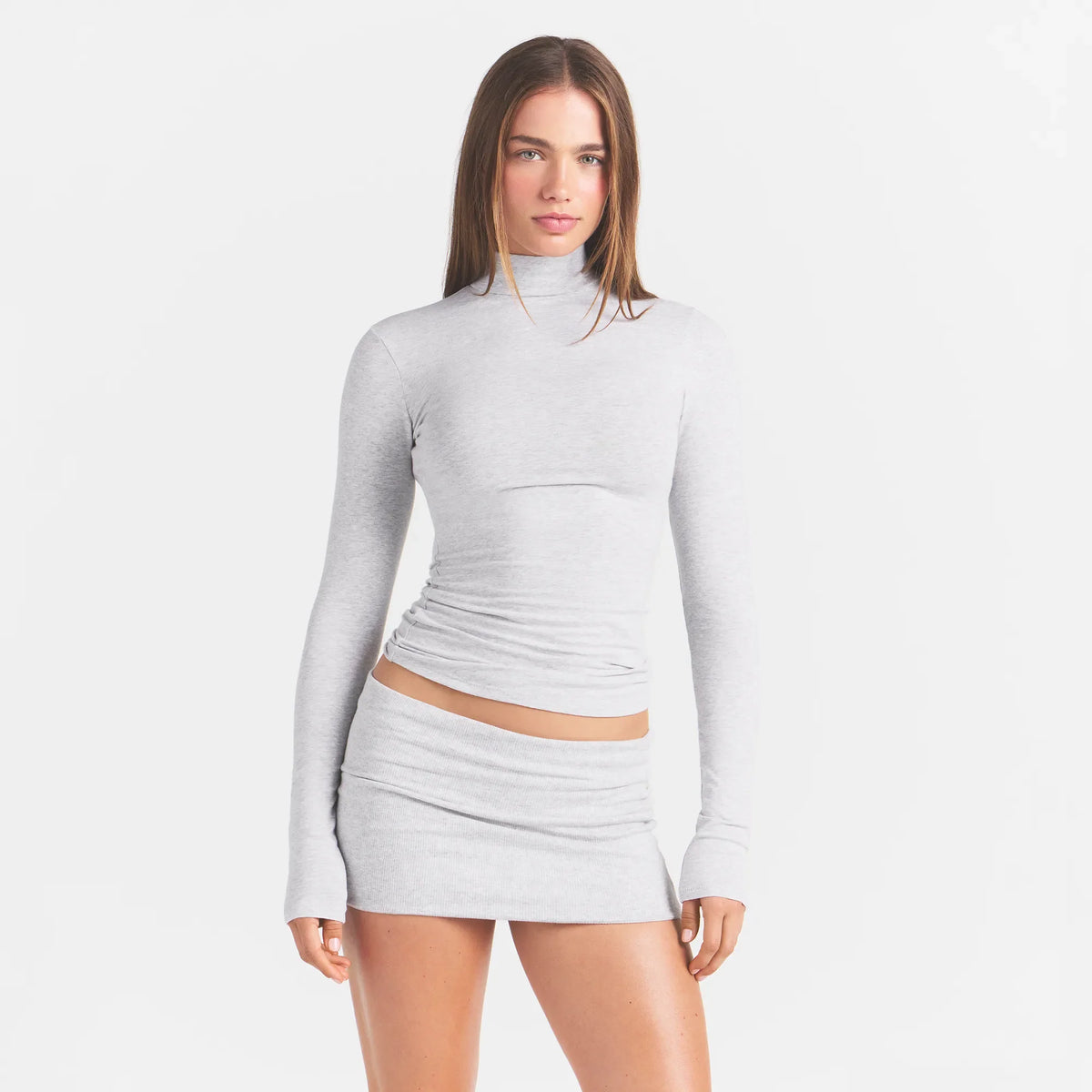 COTTON JERSEY TURTLENECK LONG SLEEVE | LIGHT HEATHER GREY