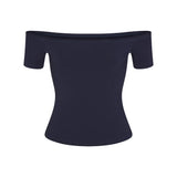 COTTON JERSEY OFF THE SHOULDER TOP | NAVY