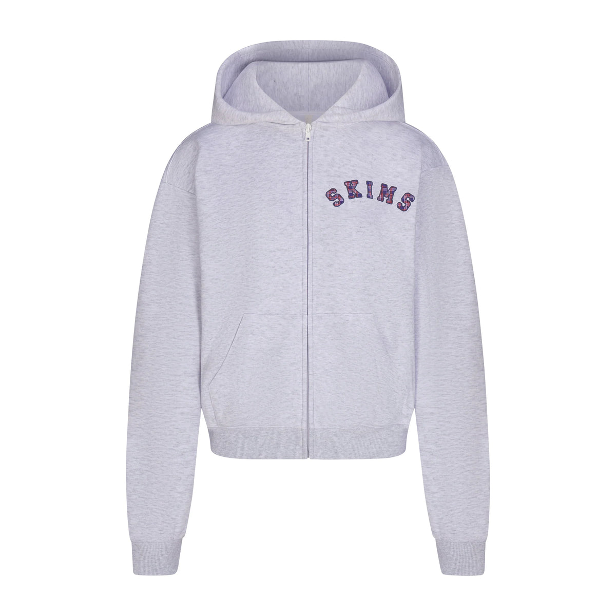 COTTON FLEECE ZIP UP HOODIE | LIGHT HEATHER GREY ARCHED SKIMS PLAID