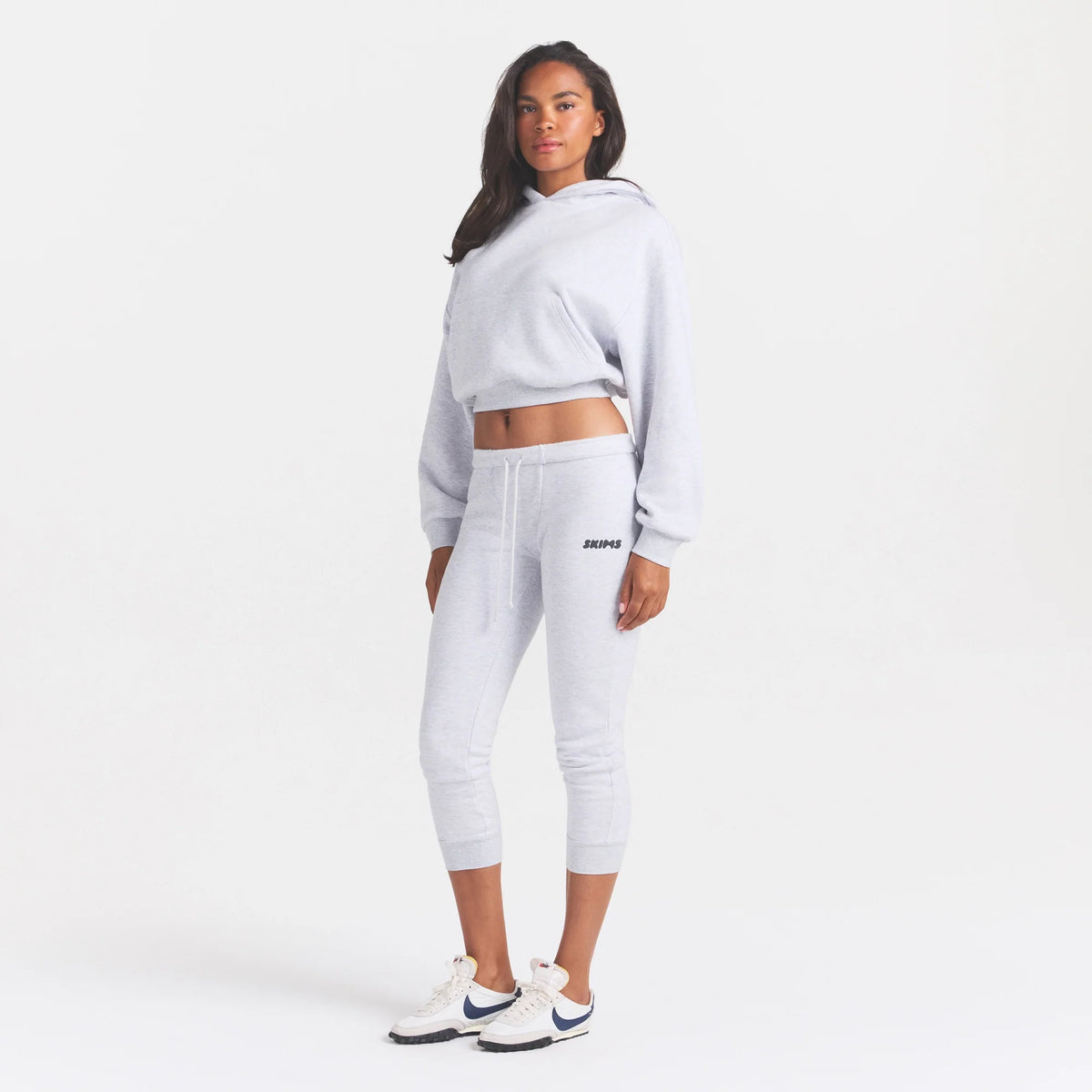 COTTON FLEECE LEGGING WITH EMBOSSED LOGO | LIGHT HEATHER GREY