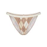LIGHTWEIGHT COTTON LOGO PICOT STRING BIKINI | CAFE ARGYLE PRINT