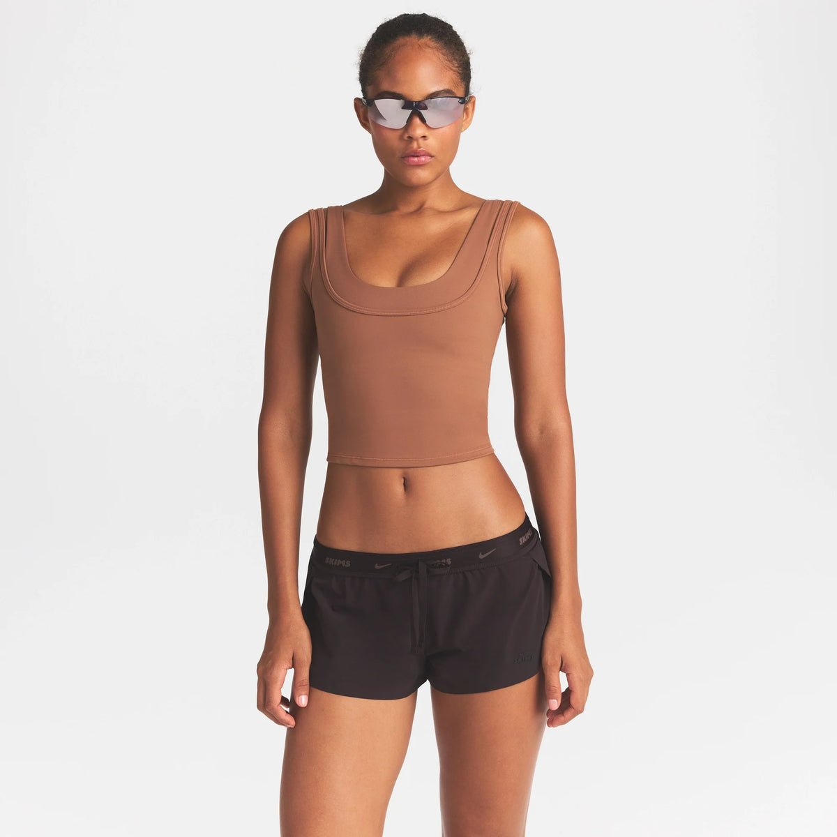 NikeSKIMS MATTE DOUBLE STRAP SCOOP TANK | CAROB BROWN
