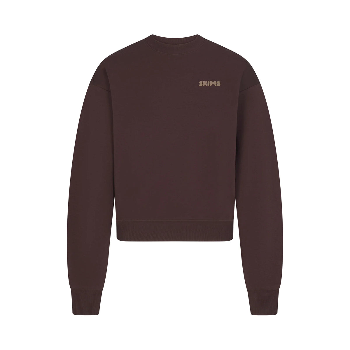 COTTON FLEECE CREWNECK WITH EMBOSSED LOGO | ESPRESSO