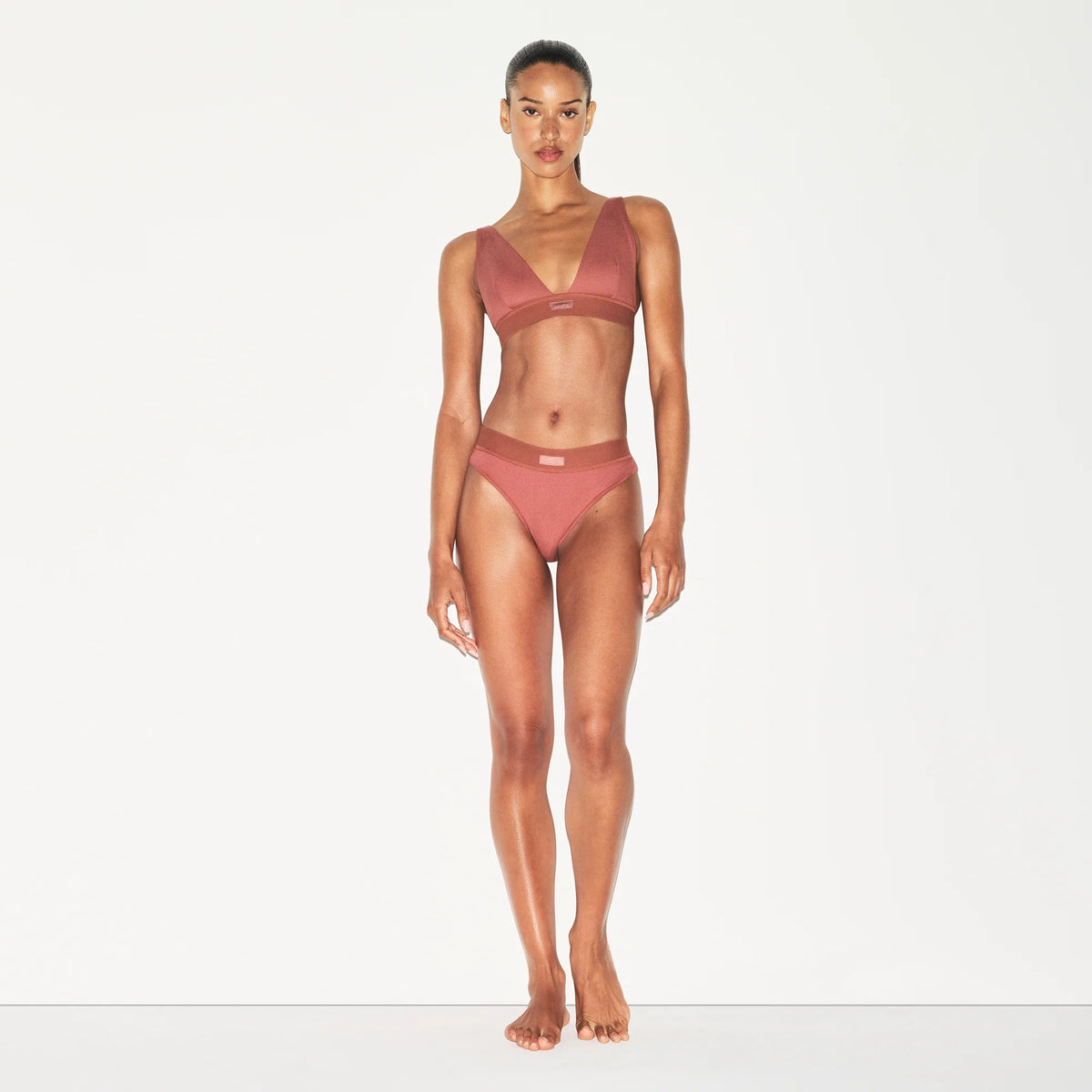 COTTON RIB PLUNGE BRALETTE | REDWOOD