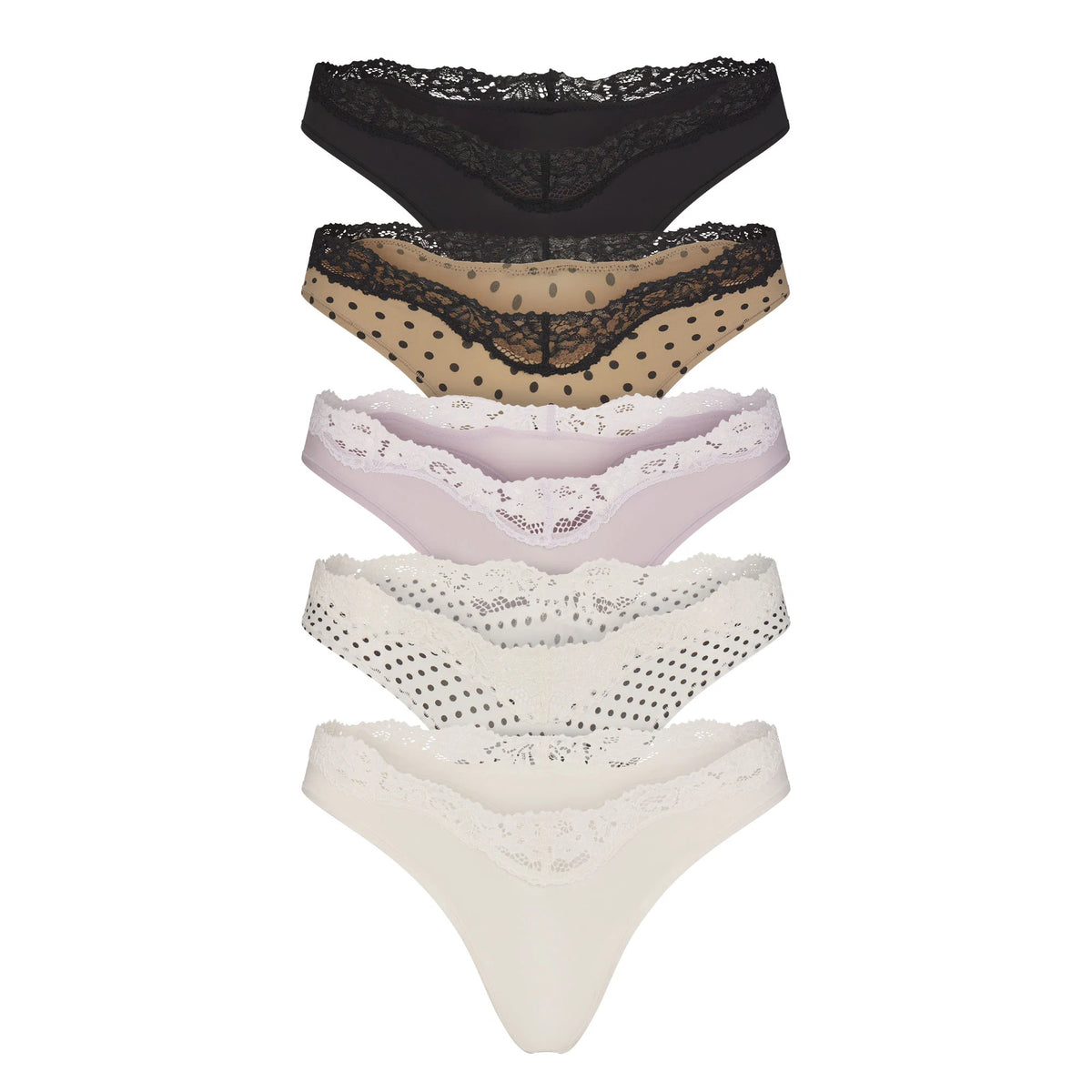 FITS EVERYBODY LACE DIPPED THONG 5-PACK | NEUTRAL DOT MULTI