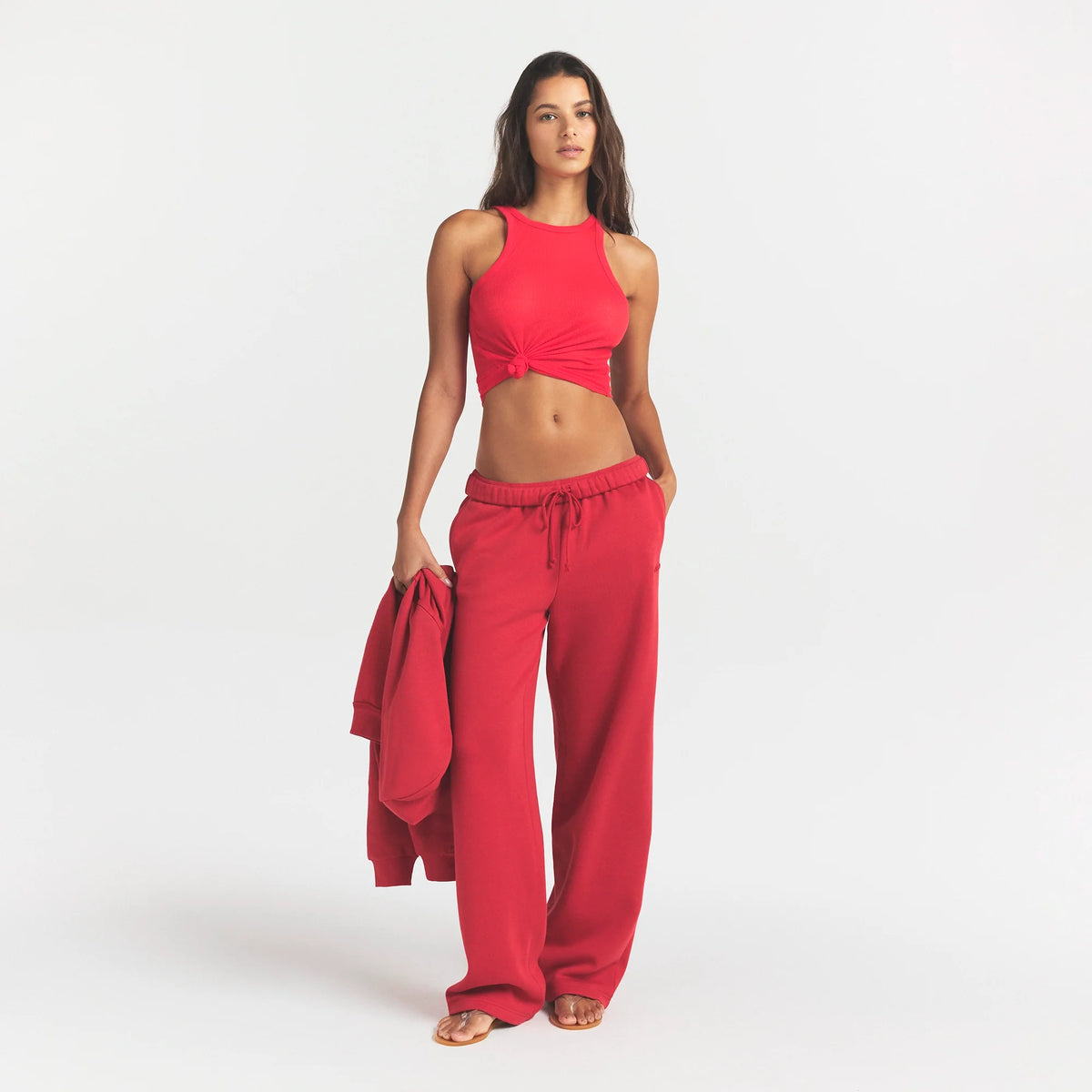 COTTON FLEECE STRAIGHT LEG PANT | WASHED RED