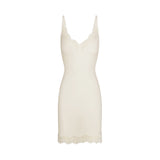 RIB KNIT LACE MINI DRESS | EGRET