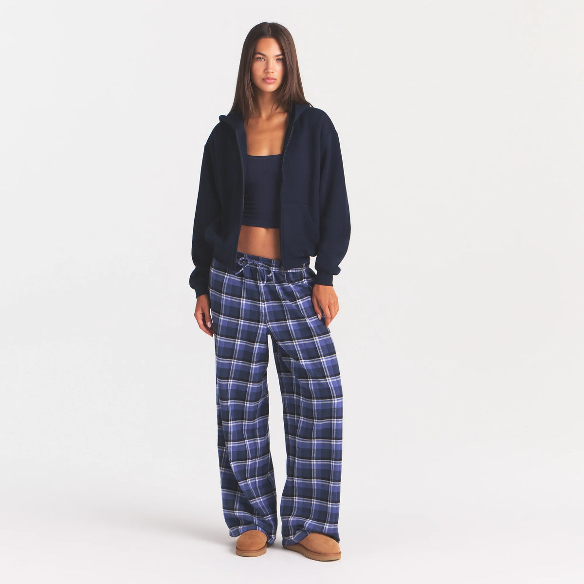COTTON FLEECE ZIP UP HOODIE | NAVY