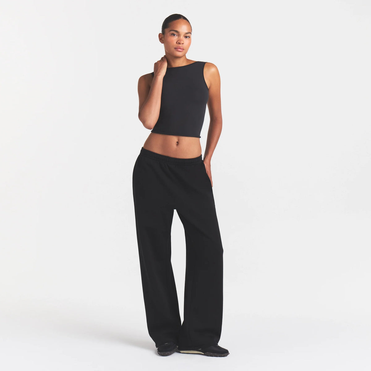 COTTON FLEECE OVERSIZED STRAIGHT LEG PANT | ONYX