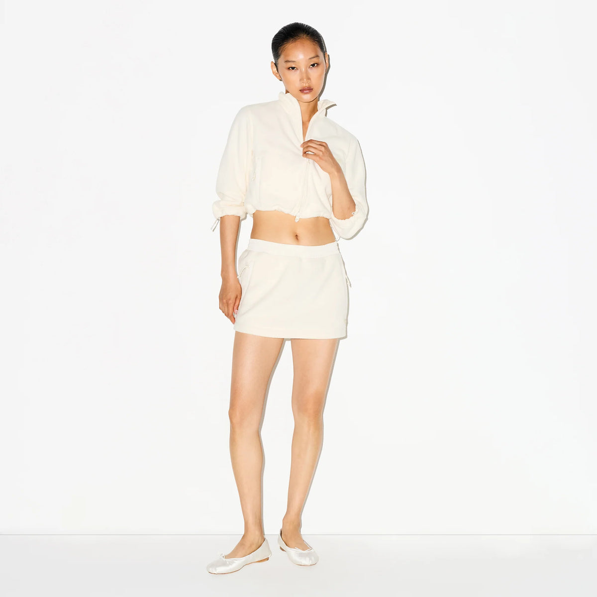 OUTDOOR FLEECE CROPPED 3/4 SLEEVE JACKET | ECRU