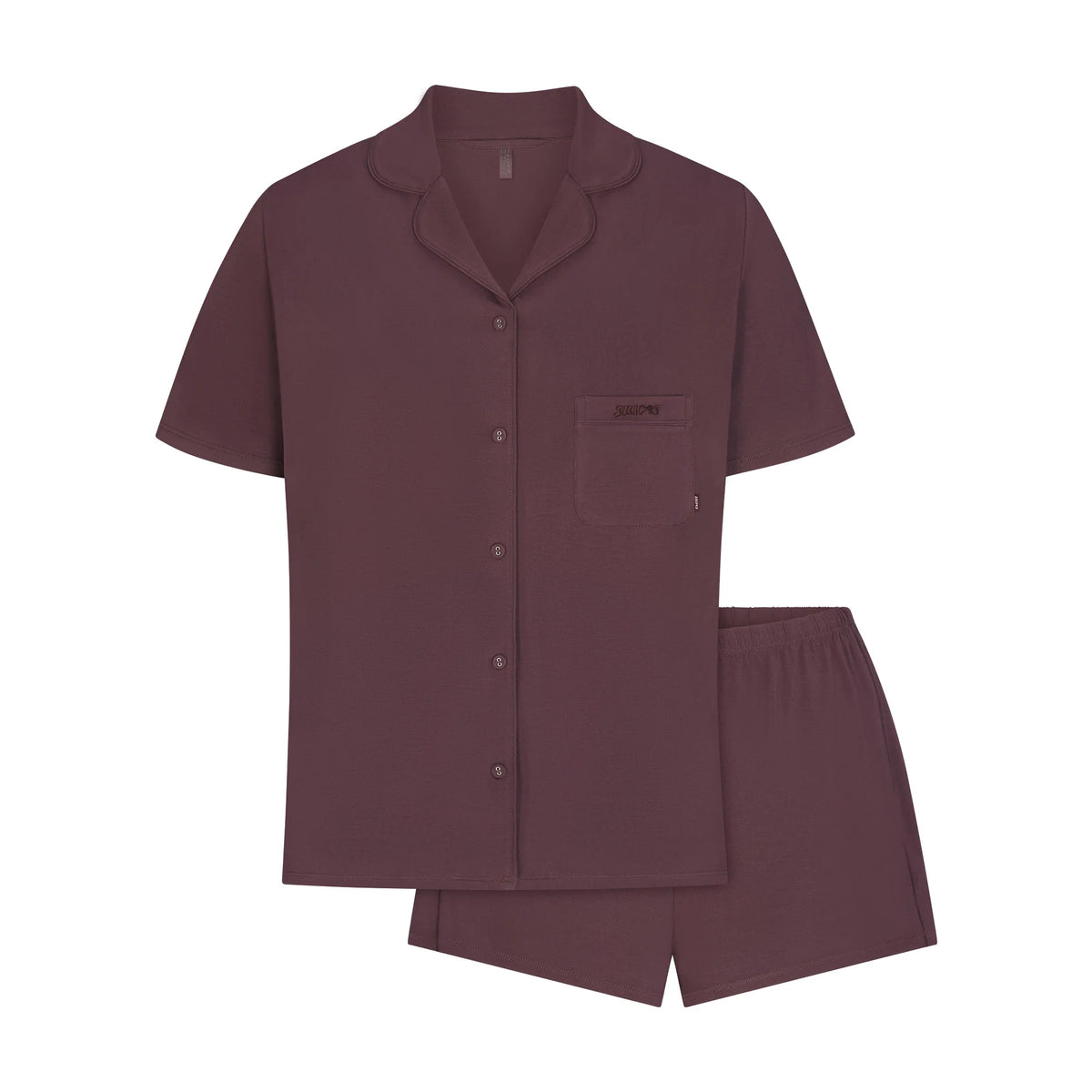 SKIMS SLEEP SHORT SLEEVE BUTTON UP SET | RAISIN