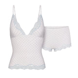 FITS EVERYBODY LACE TRIANGLE CAMI AND BOY SHORT SET | SLATE PIN DOT PRINT